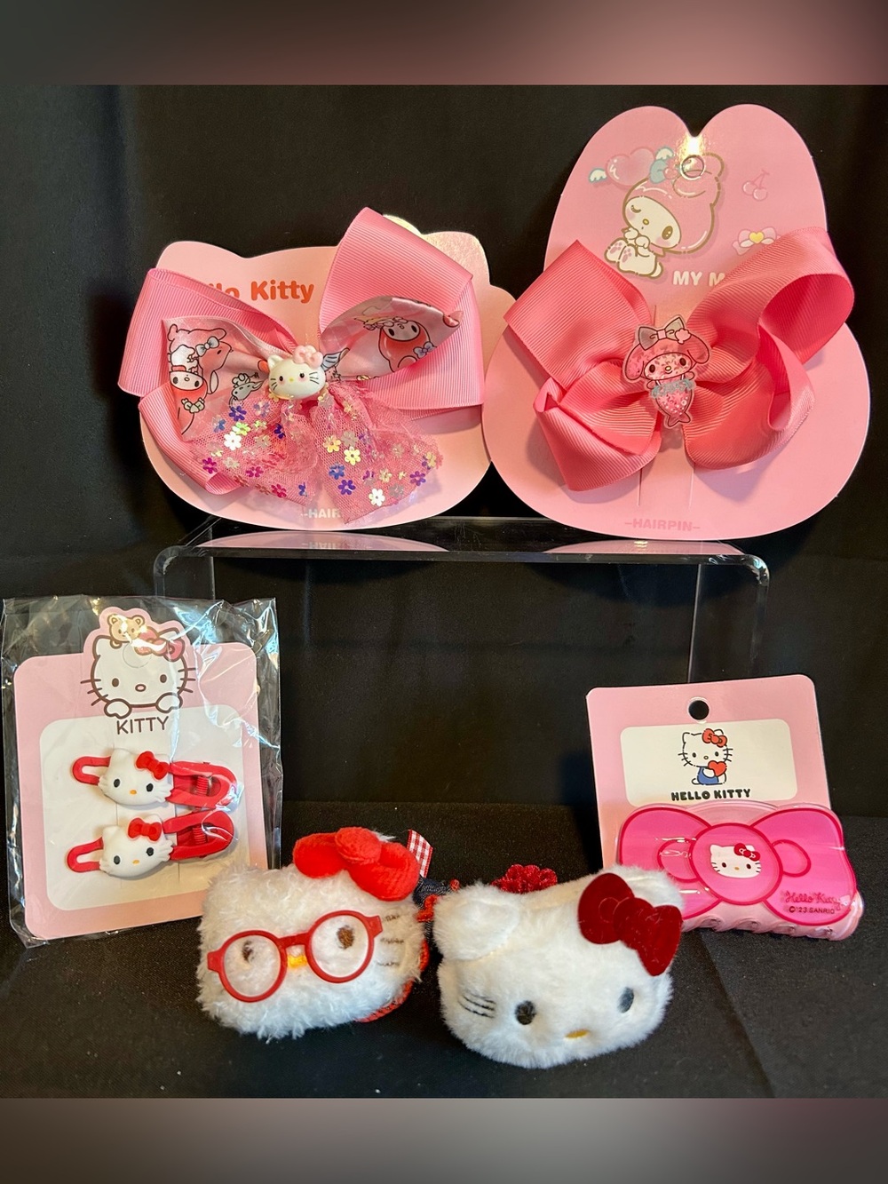Hello Kitty Pink Hair Bows and Plush Clips Set